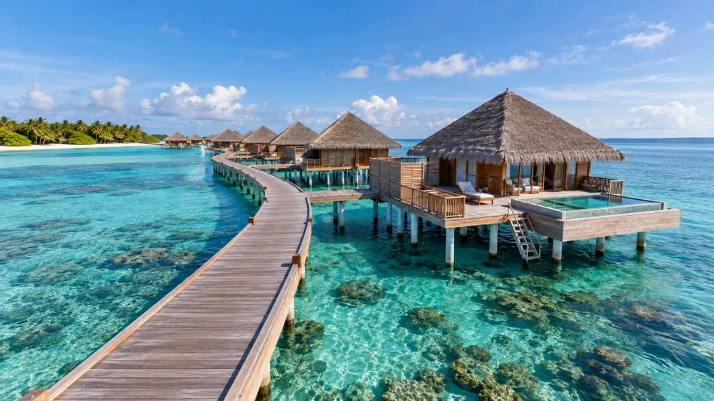 overwater villas in the Maldives during dry season